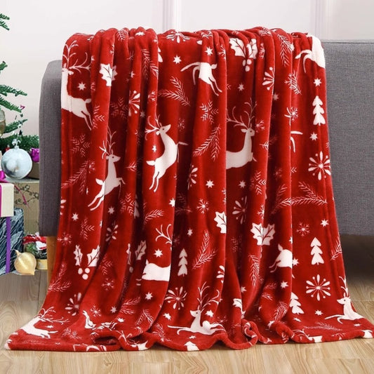 Christmas Elk Snowman Santa Claus Print Blanket Winter Double-sided Flannel Blanket For Sofa Sleeping Shawl