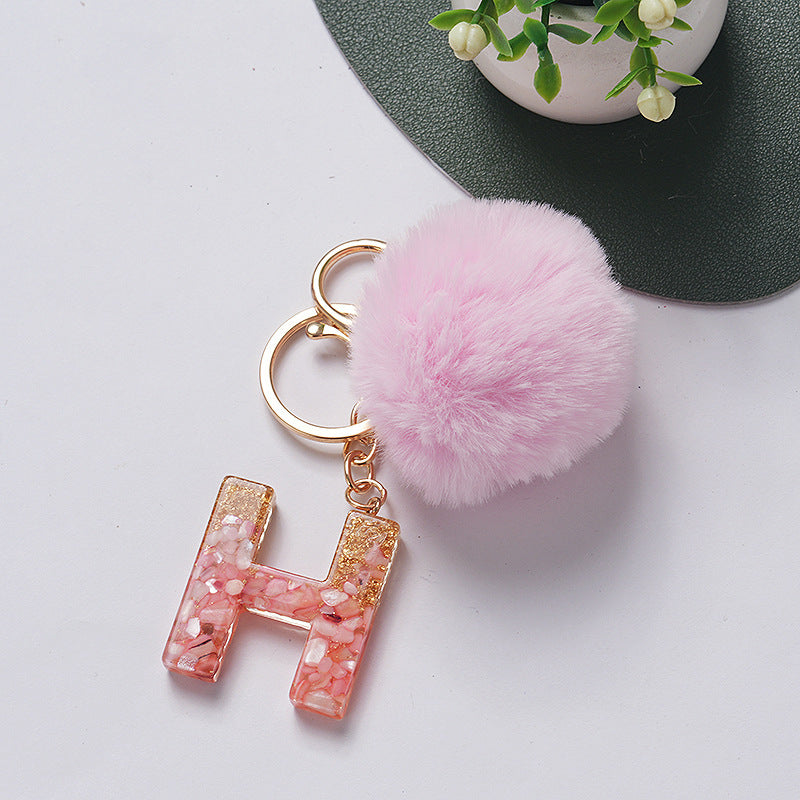 Hair Ball Pendant 26 English Letters Epoxy Keychain