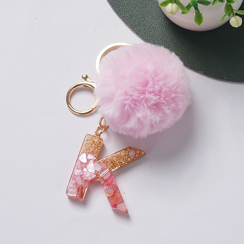 Hair Ball Pendant 26 English Letters Epoxy Keychain