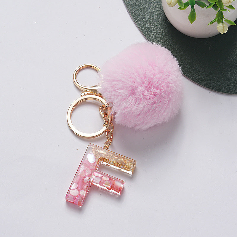 Hair Ball Pendant 26 English Letters Epoxy Keychain