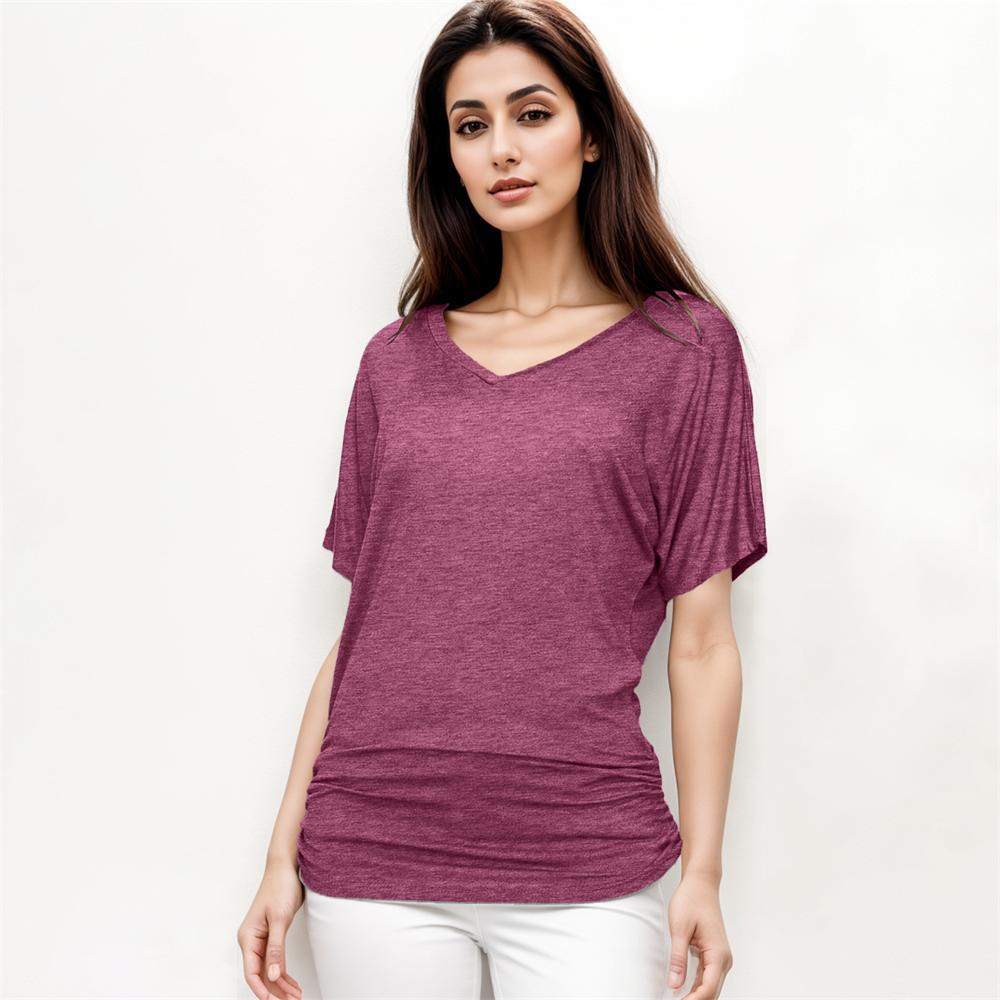 Fashionable Yarn V-neck Loose Pleated Top