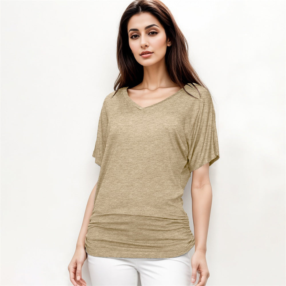 Fashionable Yarn V-neck Loose Pleated Top