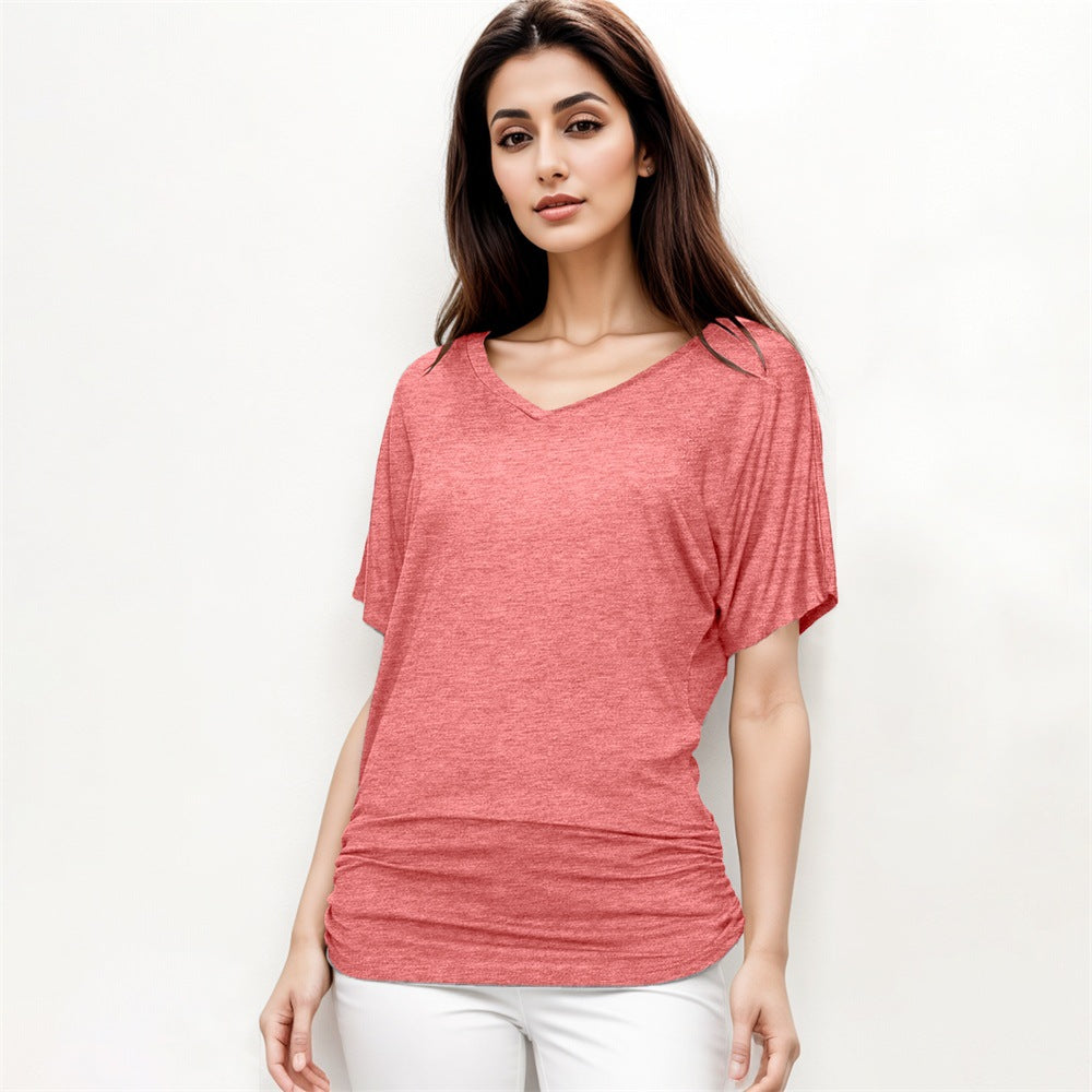 Fashionable Yarn V-neck Loose Pleated Top