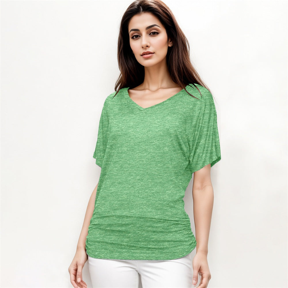 Fashionable Yarn V-neck Loose Pleated Top