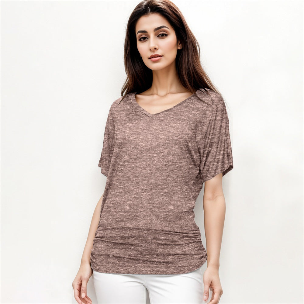 Fashionable Yarn V-neck Loose Pleated Top