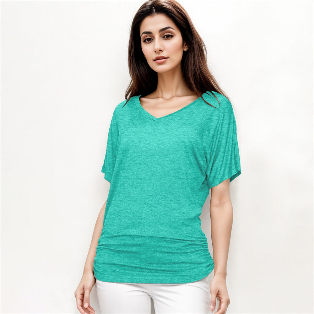 Fashionable Yarn V-neck Loose Pleated Top