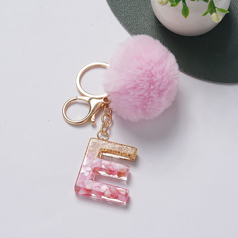 Hair Ball Pendant 26 English Letters Epoxy Keychain