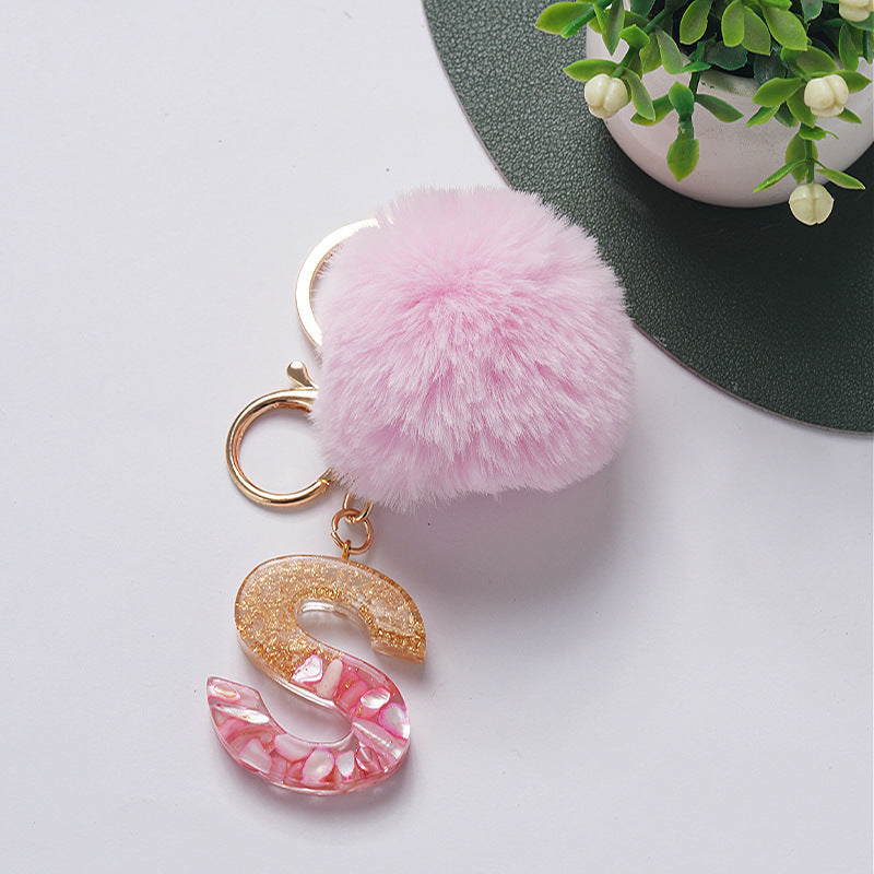 Hair Ball Pendant 26 English Letters Epoxy Keychain