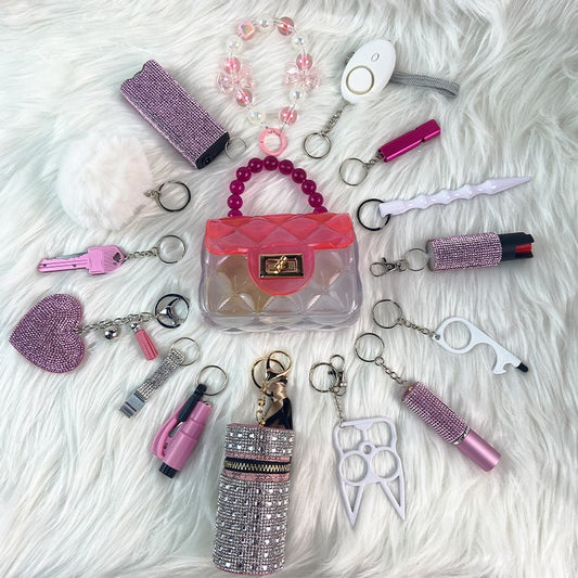 16-piece Pink And White Keychain Set