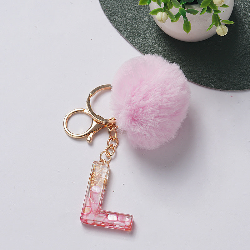 Hair Ball Pendant 26 English Letters Epoxy Keychain