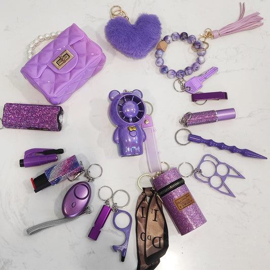 16-piece Bear Fan Purple Keychain Set